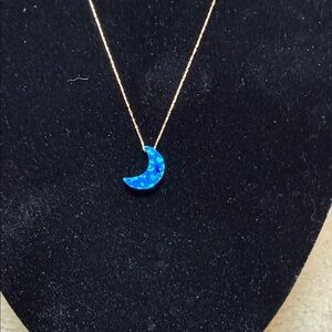 14k Gold, Blue Crescent Moon Opal Pendant Necklace - Women Jewelry